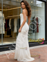 Pearls Strapless White Trumpet Mermaid Satin Wedding Dress