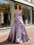 Shop 2026 ANNAKOO Lavender Purple Satin Ruched A Line Prom Dress Under 189