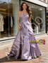 Lavender Purple Satin Ruched A Line Prom Dress