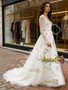 Long Sleeve Embroidery White Tulle V Neck Prom Dress