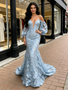 Shop 2026 ANNAKOO Light Blue Lace Long Sleeve Sweetheart Trumpet Mermaid Prom Dress Under 269