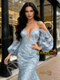 Shop 2026 ANNAKOO Light Blue Lace Long Sleeve Sweetheart Trumpet Mermaid Prom Dress Under 269