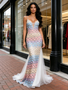 Shop 2026 ANNAKOO Colorful Lace Spaghetti Straps Meash Trumpet Mermaid Prom Dress Under 249