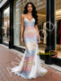 Shop 2026 ANNAKOO Colorful Lace Spaghetti Straps Meash Trumpet Mermaid Prom Dress Under 249