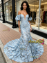 Shop 2026 ANNAKOO Blue Puffy Sleeve Mesh Trumpet Mermaid Lace Prom Dress Under 289