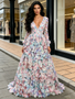 Shop 2026 ANNAKOO Long Sleeve V Neck Purple Flower A Line Prom Dress Under 289