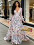 Shop 2026 ANNAKOO Long Sleeve V Neck Purple Flower A Line Prom Dress Under 289