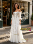 Shop 2026 ANNAKOO Off The Shoulder Champagne Long Sleeve Chiffon Beading Wedding Dress 198