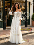 Shop 2026 ANNAKOO Off The Shoulder Champagne Long Sleeve Chiffon Beading Wedding Dress 198