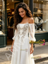 Shop 2026 ANNAKOO Off The Shoulder Champagne Long Sleeve Chiffon Beading Wedding Dress 198