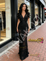 Shop 2026 ANNAKOO Cap Sleeve V Neck Tulle Beading Flower Black Prom Dress Under 289