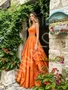 Shop 2026 ANNAKOO Orange Strapless Satin Ruffles Beading A Line Prom Dress Under 189