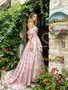 Shop 2026 ANNAKOO Pink Off The Shoulder Tulle A Line Ruffles Prom Dress Under 189