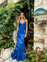 Shop 2026 ANNAKOO Blue V Neck Trumpet Mermaid Spnandex Backless Prom Dress Under 149