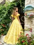 Shop 2026 ANNAKOO Yellow Off The Shoulder Satin Ruffles A Line Prom Dress Under 198
