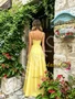 Shop 2026 ANNAKOO Spaghetti Straps Satin A Line Bow Yellow Ruched Prom Dress Under 169