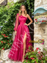 Shop 2026 ANNAKOO Fuchsia Tulle One Shoulder Long Sleeve A Line Prom Dress With Slit Under 159