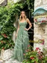 Shop 2026 Annakoo Green Spaghetti Straps Tulle Print Layers Prom Dress Under 149