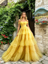 Shop 2026 ANNAKOO Yellow Off The Shoulder Layer Ruffles A Line Prom Dress Under 299