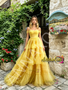 Shop 2026 ANNAKOO Yellow Off The Shoulder Layer Ruffles A Line Prom Dress Under 299