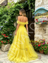 Shop 2026 ANNAKOO Yellow Off The Shouler Tulle Ruffles A Line Prom Dress Under 198