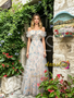 Shop 2026 ANNAKOO Blue Flower Print A Line Tulle Off The Shoulder Prom Dress Under 178