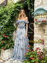 Shop 2026 ANNAKOO Blue Off The Shoulder Tulle Flowers A Line Prom Dress Under 198