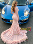 Shop 2026 ANNAKOO Pink Long Sleeve Trumpet Mermaid Spandex Prom Dress With Feathter Under 278