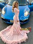 Shop 2026 ANNAKOO Pink Long Sleeve Trumpet Mermaid Spandex Prom Dress With Feathter Under 278