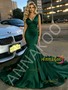 Shop 2026 ANNAKOO Dark Green V Neck Trumpet Mermaid Satin Prom Dress Under 169
