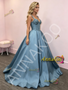 Shop 2026 ANNAKOO Straps Beading Blue Satin A Line Prom Dress Under 189