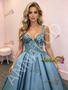 Shop 2026 ANNAKOO Straps Beading Blue Satin A Line Prom Dress Under 189