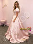 Shop 2026 ANNAKOO Pink Puffy Sleeve A Line Satin Beading Sweetheart Prom Dress Under 229