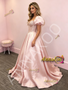 Shop 2026 ANNAKOO Pink Puffy Sleeve A Line Satin Beading Sweetheart Prom Dress Under 229