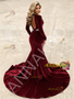 Shop 2026 ANNAKOO Burgundy Sweetheart Appliques Velvet Trumpet Mermaid Long Sleeve Prom Dress Under 199