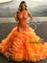 Shop 2026 ANNAKOO Orange Halter Trumpet Mermaid Sequin Tulle Ruffles Prom Dress Under 389