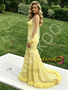 Shop 2026 ANNAKOO Yellow V Neck Feather Long Sleeve Trumpet Mermaid Prom Dress Under 489