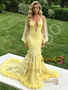 Shop 2026 ANNAKOO Yellow V Neck Feather Long Sleeve Trumpet Mermaid Prom Dress Under 489