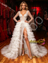 Shop 2026 ANNAKOO Long Sleeve V Neck Sequin A Line White Prom Dress With Slit Under 349