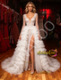 Shop 2026 ANNAKOO Long Sleeve V Neck Sequin A Line White Prom Dress With Slit Under 349