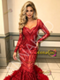 Shop 2026 ANNAKOO Long Sleeve Red Trumpet Mermaid Sequin Ruffles Prom Dress Under 289