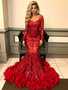 Shop 2026 ANNAKOO Long Sleeve Red Trumpet Mermaid Sequin Ruffles Prom Dress Under 289