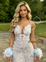Shop 2026 ANNAKOO Sequin Spaghetti Straps White Feather Trumpet Mermaid Prom Dress Under 339