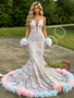 Shop 2026 ANNAKOO Sequin Spaghetti Straps White Feather Trumpet Mermaid Prom Dress Under 339