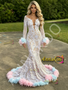 Shop 2026 Annakoo V Neck Long Sleeve Sequin Feather Trumpet Mermaid Prom Dress Under 349