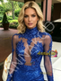 Shop 2026 ANNAKOO Royal Blue High Neck Sheer Lace Sequin Long Sleeve Prom Dress Under 249