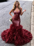 Shop 2026 ANNAKOO Burgundy Straps Trumpet Mermaid Sequin Ruffles Prom Dress Under 259