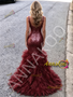 Shop 2026 ANNAKOO Burgundy Straps Trumpet Mermaid Sequin Ruffles Prom Dress Under 259