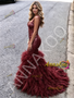 Shop 2026 ANNAKOO Burgundy Straps Trumpet Mermaid Sequin Ruffles Prom Dress Under 259