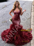 Shop 2026 ANNAKOO Burgundy Straps Trumpet Mermaid Sequin Ruffles Prom Dress Under 259